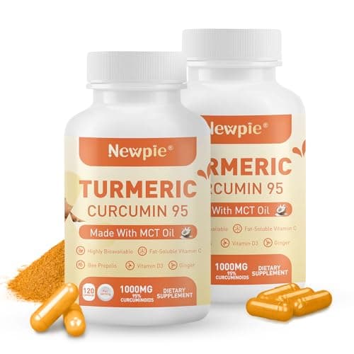 Turmeric Curcumin Supplement with MCT Oil 50mg,120 Capsules 1000mg Turmeric Extract 95% Curcuminoids,Fat Soluble Vitamin C,Bee Propolis, Ginger,Vitamin D3,Zine,Non-GMO, Gluten Free (2) - Image 1