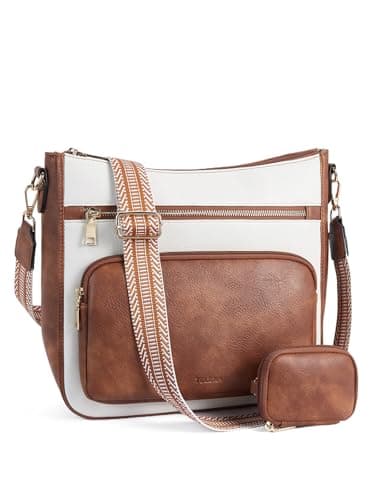 Telena Crossbody Bags for Women Leather Hobo Shoulder Handbag with Mini Wallet Guitar Strap Zipped Pockets Beige Brown - Image 1