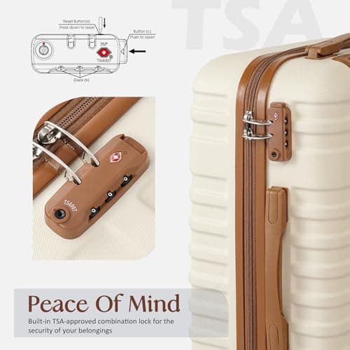 Coolife 3 Piece Luggage Set Carry On Suitcase with Hardside Durable TSA Lock Spinner Wheels (Apricot White, DB/TB/20) - Thumbnail 3