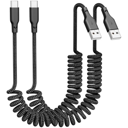 USB A to USB C Coiled CarPlay Cable [2-Pack, 3ft], Auto Coiled Retractable iPhone Car Cord Retractable Fast Charge Cord for Car, Compatible with iPhone 17/16/15 Plus/Pro/Pro Max/Samsung Galaxy S23 - Image 1