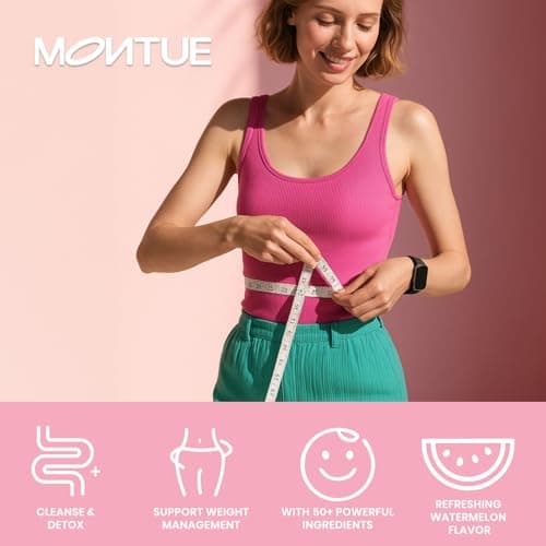 Montue Prebiotics and Probiotics - Happy Cleaner Gut Health Powder, Sugar Free,Dietary Fiber Supplement for Digestion & Bloating Health- Watermelon - 30 Servings (Pack of 30) - Thumbnail 5