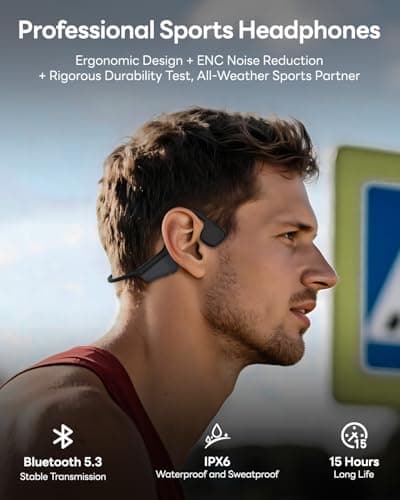 Bone Conduction Headphones, Open Ear Headphones Wireless Bluetooth, 15H Playtime, Dual Stereo Bass Technology, 27g Lightweight Wear, Call Noise Cancellation, IPX6 Waterpoof for Commuting, Walking - Thumbnail 3