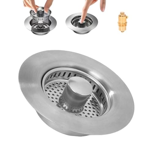 3-in-1 Kitchen Sink Drain Strainer - Pop Up Sink Stopper with Anti-Clogging Basket, Kitchen Gadgets Clearance Sink Accessories, Fits Standard 3-1/2” Openings for Double Bowl Kitchen Sinks - Image 1