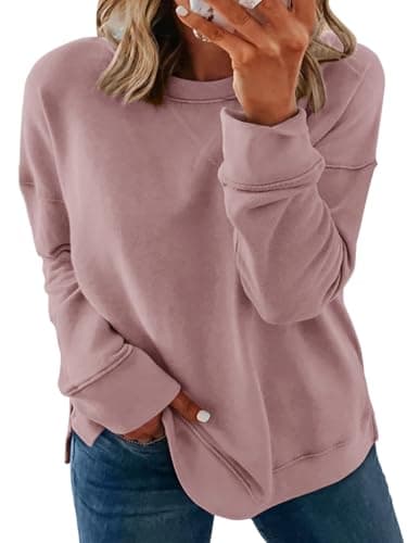 TAKEYAL Women Plus Size Oversized Sweatshirt Crewneck Hoodies Shirts 2024 Fall Pullover Top Trendy Preppy Clothes (Pink, 1XL) - Image 1