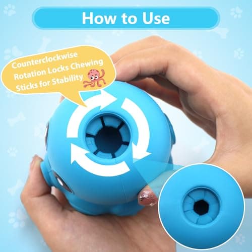 COSOWO Octopus Chew Toy for Dogs Safe & Durable Silicone Interactive Dog Toy, Treat Holder, Slow Feeder & Squeaky Toy, Fun Treat Dispenser for Indoor & Outdoor Play, Blue - Thumbnail 6