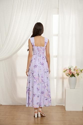 2024 Women's Summer Sleeveless Off Shoulder Floral Flowy A Line Maxi Dresses Purple Floral L - Thumbnail 4