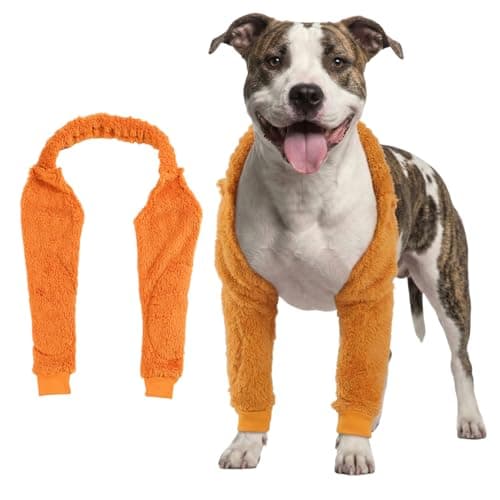 LovinPet Dog Front Leg Warmers for Medium Large Dogs, Double-Sided Fleece Elbow & Knee Sleeve, Adjustable Recovery Leg Protector, Anti-Lick, Anti-Chafe, Cold Weather Keep Warm, Orange, L - Image 1
