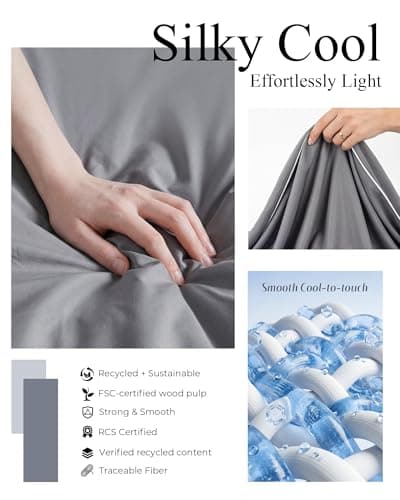 Natapai Cooling Comforter, Cooling Blanket for Hot Sleepers, All Season Lightweight Comforter for Night Sweats, Down Alternative Duvet Insert, Blanket for Night Sweats, Queen - 90"x90"(Mist Gray) - Thumbnail 3