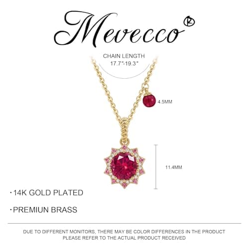 MEVECCO Radiant Sun Necklace for Women, 14K Gold Plated Cubic Zirconia Birthstone Jewelry Removable Pendant Design Rose Pink - Thumbnail 5