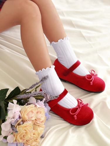 ALLOVIN 6 Pairs Non-Slip Ruffle Socks for Baby & Toddler Girls – Soft Cotton Grip Socks | 6 Pairs Pure White | 3-5 Years - Thumbnail 3