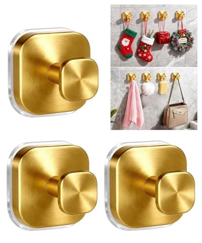 Niifawh 3Pcs Suction Cup Hooks for Shower, Suction Cup Hooks, Removable Waterproof Towel Hooks for Shower, Bathroom, Kitchen, Glass Door, Mirror, Tile, Bath Robe Looafh Wreath Hook for Hanging, Gold - Image 1