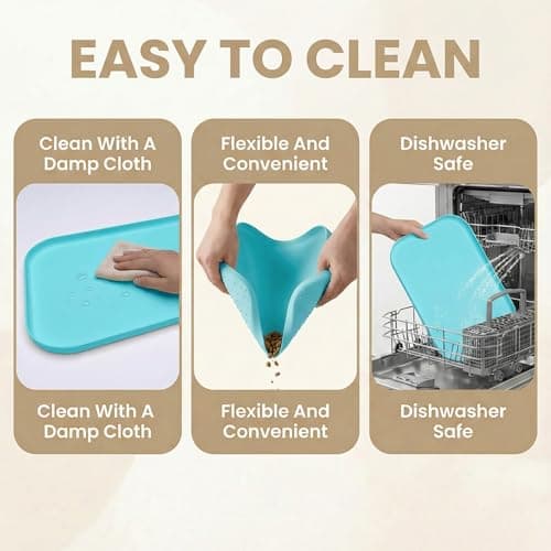 BLESWIN Waterproof Silicone Pet Feeding Mat with Raised Edge,Non-Skid Spill Proof Dog Bowl Mats, Easy Clean Cat Bowls Placemat for Cats and Dogs - Thumbnail 5