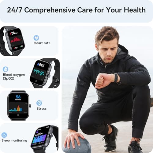 Smart Watch for Men Android & iPhone, Alexa Built-in, 1.8" Touch Screen Fitness Tracker, IP68 Waterproof Heart Rate/Sleep/SpO2 Monitor, Watches with Answer/Make Calls, Pedometer, 100+ Sport Modes - Thumbnail 3