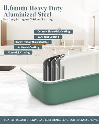 Ymiton Ceramic Nonstick Baking Pans Set, Non Toxic 30 PCS Stackable Bakeware Sets, 550°F Oven Safe Baking Sheet & Pans, Warp-Free, Dishwasher Safe, PTFE/PFOA/PFOS-Free (Green) - Thumbnail 6