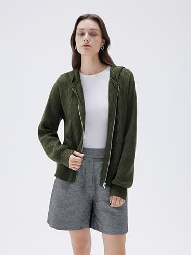 SUUKSESS Women Chunky Knit Cashmere Blend Sweaters Zip up Oversized Hoodies Cardigan with Pockets Long Sleeve Fall Jackets Outerwear (Army Green, M) - Thumbnail 4
