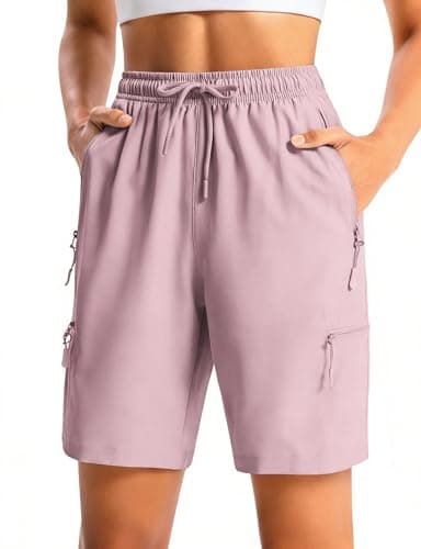 Cyasundent Women's 7" Hiking Cargo Shorts Lightweight Stretch Quick Dry Athletic Golf Summer Bermuda Shorts for Women (Pink_XL) - Image 1