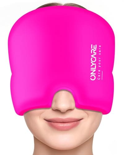 Migraine Relief Cap, ONLYCARE Headache Relief Cap, Soothing Migraine Mask, Odorless Gel Ice Head Wrap, Hot & Cold Therapy, Reusable Ice Pack for Tension and Stress (ROS Red) - Image 1