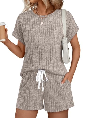 LILLUSORY Womens 2 Piece Short Sets Summer Lounge Outfits Vacation Travel Cruise Airport Spring Cute Matching Pajamas 2026 Camel S - Image 1