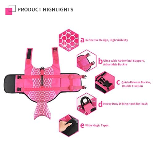 Dogcheer Dog Life Jacket, Cute Mermaid Dog Life Vest for Swimming Boating with Superior Buoyancy and Rescue Handle, Adjustable Puppy Swim Vest Pet Floating Vest for Small Medium Large Dogs - Pink, S - Thumbnail 4