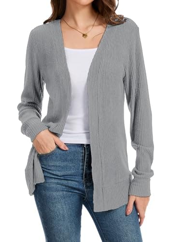 Bosmeer Cardigans for Women Trendy Long Sleeve Lightweight Sweaters Ladies Tops and Blouses Early Fall Fashion 2025 Grey X-Large - Thumbnail 3