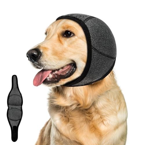 Dog Ear Muffs Noise Protection, Wraps Cover for Dogs Bath Grooming, Adjustable Dog Calming Hoodie Hematoma Anxiety Firework Thunder, Waterproof Dogs Shower Cap Drying Swimming Bathing (LG)