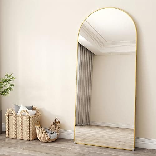 CQHVKQ Mirror Full Length 71"×30" Full Body Mirror Arched Full Length Mirrors with Stand for Living Room,Bedroom Hanging Mirror for Cloakroom,Gold - Image 1