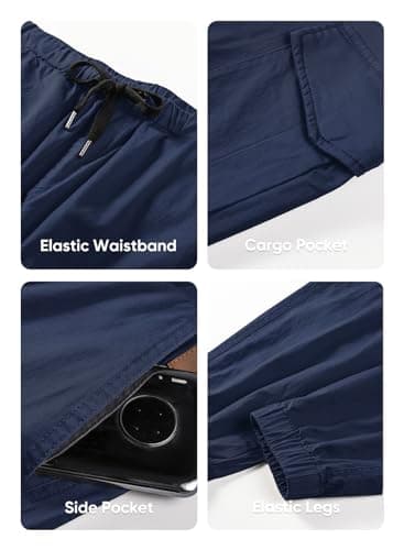 JMIERR Men's Fashion Cargo Pants - Casual Cotton Tapered Stretch Twill Chino Athletic Joggers Sweatpants Lightweight Drawstring Workout Trousers Travel Pants with Pockets for Men, US 34(M), A Blue - Thumbnail 5