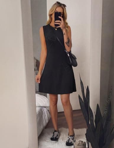 MEROKEETY Women's Cute Floral Knitted Mini Dress 2026 Spring Summer Sleeveless Tank Crew Neck A Line Short Sweater Dresses, Black, X-Large - Thumbnail 6