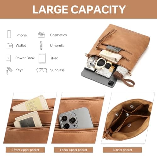 GEMIU Purses for Women Multi Pocket Womens Crossbody Purse with Guitar Strap Camel - Thumbnail 4