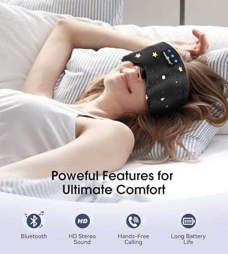MUSICOZY Mulberry Silk Bluetooth Sleep Mask with HD Stereo Sound, Wireless Sleep Headband Headphones for Side Sleepers, Adjustable Size, Total Light Blocking, Perfect for Travel Relaxation Sleep - Thumbnail 2