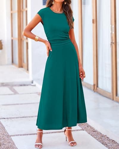 BTFBM Summer Outfits For Women 2026 Two Piece Sets Casual Crew Neck Short Sleeve Cropped Spring Tops Midi Skirt Lounge Set(Lake Green, X-Large) - Thumbnail 2
