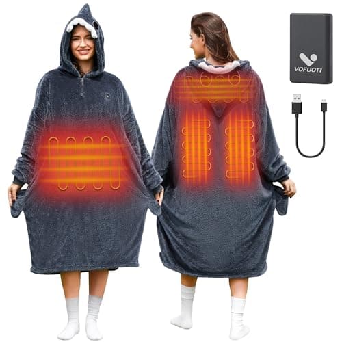 VOFUOTI MAX Shark Wearable Heated Blanket,Cordless Electric Heating Blanket Hoodie with 16000mAh Battery, Heated Robe Oversized Sweatshirt Throw Blanket Shawl with Sleeves - Image 1