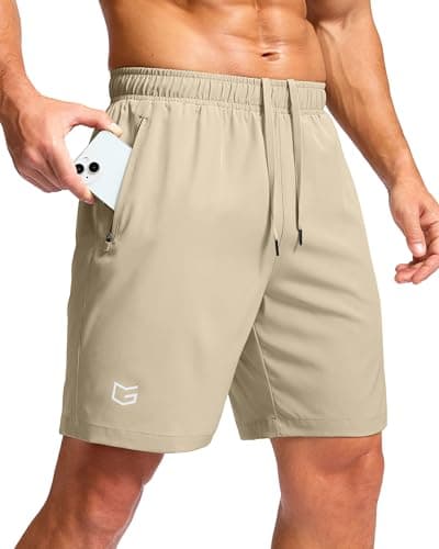 Men's Athletic Running Shorts with Zipper Pockets Quick Dry 7"/ 5"/ 9" Workout Gym Shorts for Basketball Hiking(Khaki,7XS) - Image 1