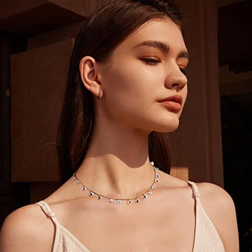 Valloey Rover Evil Eye Choker Necklace for Women 14k Gold Plated Dainty Short Chain Necklace Gift for Women - Thumbnail 3