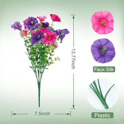 idredn Artificial Flowers for Outdoors Decoration,20 Bundles Fake Morning Glory Petunias for Outside Artificial Faux Plants for Home Porch Patio Balcony Planter Yard Garden Dark Purple Light Purple - Thumbnail 2