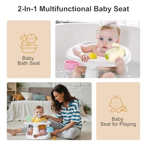 Baby Bath Seat for Babies 6 Months & Up - Bathtub Seats for Babies Sitting Up with Rinse Cup, Non-Slip, Comfortable, Infant Bath Essentials, Gray - Thumbnail 5