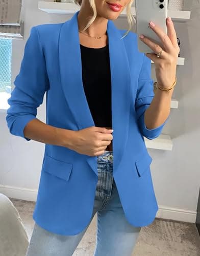 KIRUNDO Womens Blazer 2026 Spring Fall Bussiness Casual Long Sleeve Open Front Work Office Dressy Suit Jackets with Pockets(Blue, XX-Large) - Thumbnail 4