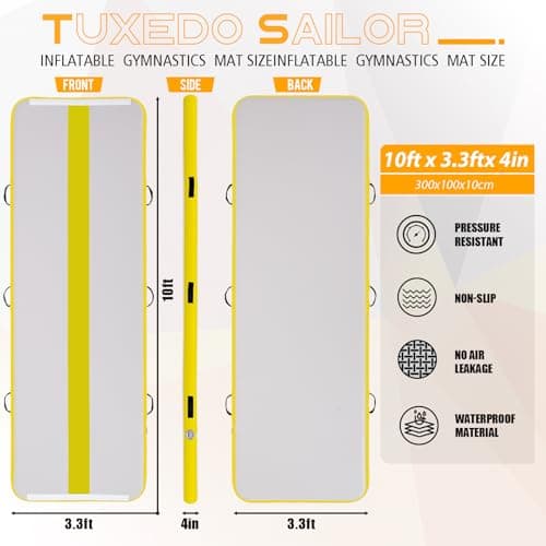 Tuxedo Sailor Inflatable Gymnastics Mat with Electric Pump, Storage Bag, Repair Kit–Air Mat for Home Training, Cheerleading, Yoga - Thumbnail 2