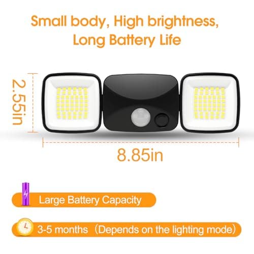 Allotall Rechargeable Battery Operated Lights 3-5 Months Endurance Motion Sensor Light Outdoor High Brightness, USB Charging Flood Light for Garage Entryways Yard Indoor Black 2Pack (Small Size) - Thumbnail 6