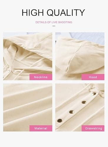 Dokotoo Womens Sweatshirts and Hoodies Front Button Collar Comfy Simple Plain Long Sleeve Drawstring Hoodies for Women with Pockets Hooded Pullover Casual Fashion Winter Autumn Shirt Tops Apricot M - Thumbnail 5