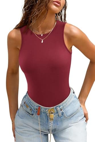 ATHMILE Tank Top Body Suits Women Sexy Crew Neck Racerback Halter Ribbed Sleeveless Bodysuit for Women - Image 1