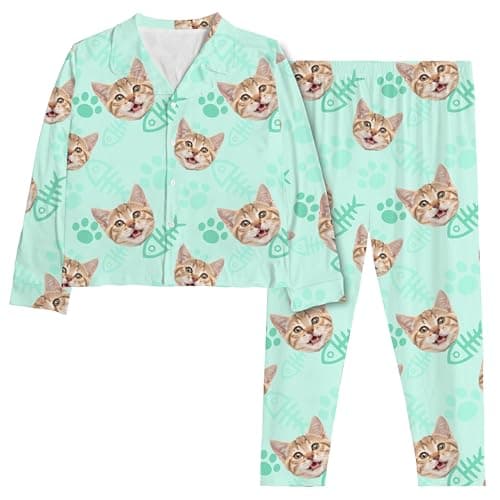 thobac Personalization Pajama｜ Custom Pajamas for men and women Set for family PJs, gifts, Photos cats&dog, Christmas. (Cat) - Image 1