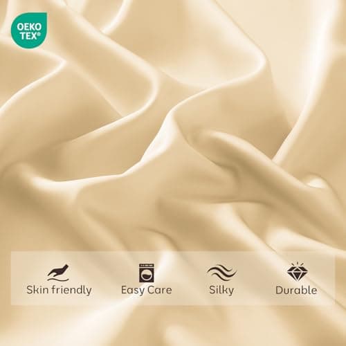 ChicView Full Luxury Satin Sheet Set,4 Pieces Ultra Cooling Silky Feel Breathable Bedsheets, 16 Inch Deep Pockets Bed Sheets,Good for Hair & Skin, Gold - Thumbnail 4