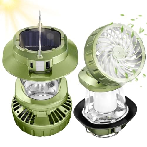2-Pack Camping Lantern with Fan, Rechargeable Solar LED Waterproof USB Output Hanging Light Camping Essentials Survival Kits for Indoor Outdoor Home Emergency Light Power Outages (4 Light Modes) - Image 1