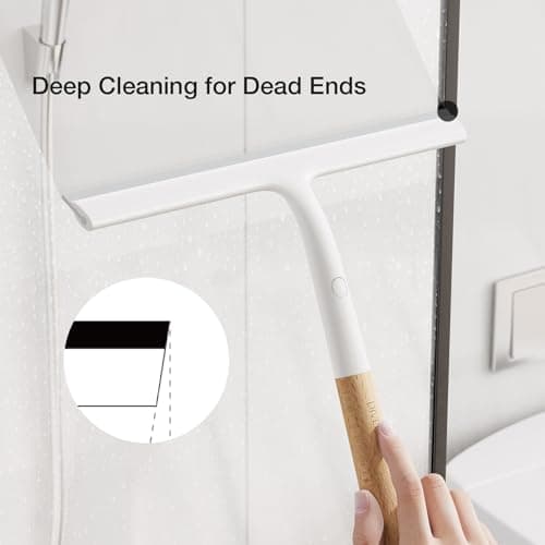 Silicone Shower Squeegee for Glass & Doors, Diveotree Multi-Purpose Squeegee for Bathroom Shower/Windows/Glass/Door, Heavy Duty Scrubber for Car Windshield Cleaning (White, 1pack) - Thumbnail 5