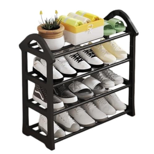 WUSUDUR 4-Tier Metal Shoe Rack Free Standing Storage Organizer for Entryway Closet Garage Dorm Small Spaces, Black - Image 1