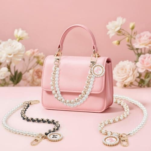 yuboo 2Pcs Pearl Purse Bag Charm, Adjustable Bag Strap Replacement with Bow Pendant for Handbags, Spring Purse Bag Chain for Handbag Making Supplies & DIY Accessories (Black/White)