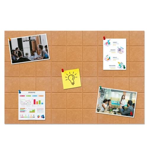 HULAVO Large Square Felt Cork Board Tiles, Self Adhesive DIY Felt Bulletin Board Pin Board with 35 Pushpins for Office School Home Wall Decor Stickers Memos Photos Display (Deep Camel) - Image 1