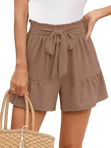 Heymoments Women's Wide Leg Shorts Lightweight Wheat Medium High Waisted Adjustable Tie Knot Loose Summer Cute Trousers - Image 1