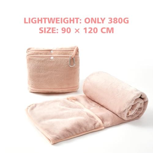SHINEDOOR Travel Blanket with Carry Bag, Lightweight Wearable Airplane Blanket, Soft Packable Throw for Travel & Office Blush Pink - Thumbnail 4
